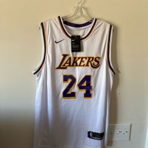 Nike White and Purple Lakers Jersey
